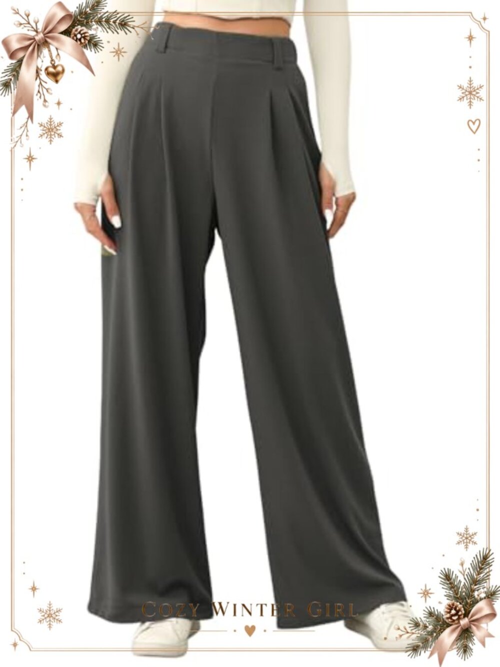 Waffle Knit Wide Leg Palazzo Pants High Waisted Pull On Trousers Pockets
